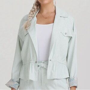 89th & Madison Mint Striped Utility Jacket